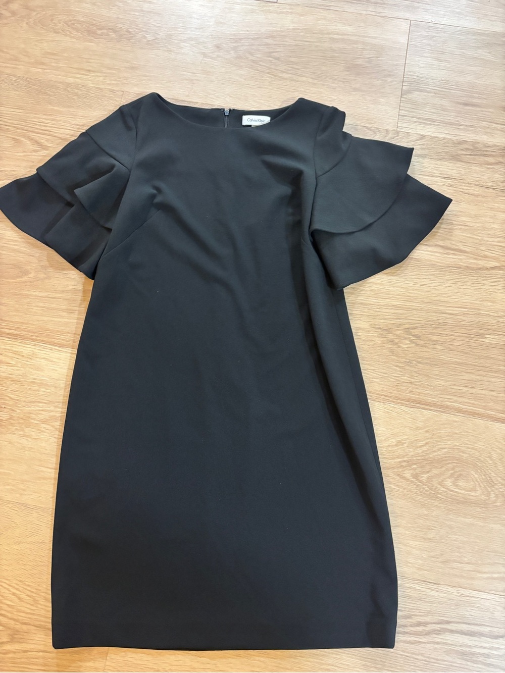 Calvin Klein Black Short Shift Dress with Flutter Sleeves